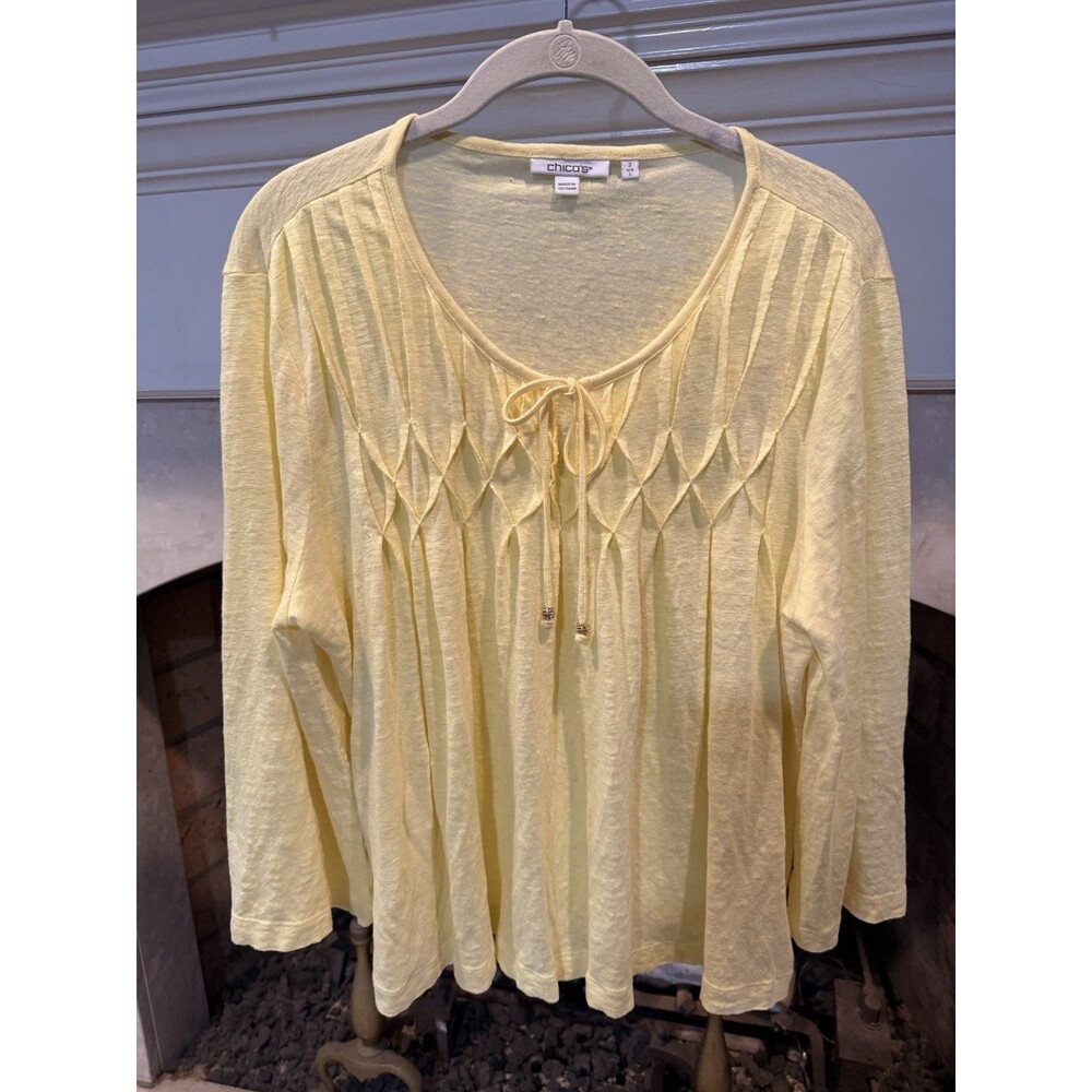 Chico’s 100% Linen Yellow Swing Top Size Large